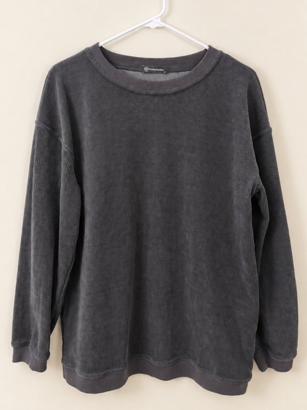 PrettyGarden Charcoal Ribbed Oversized Sweatshirt Size M